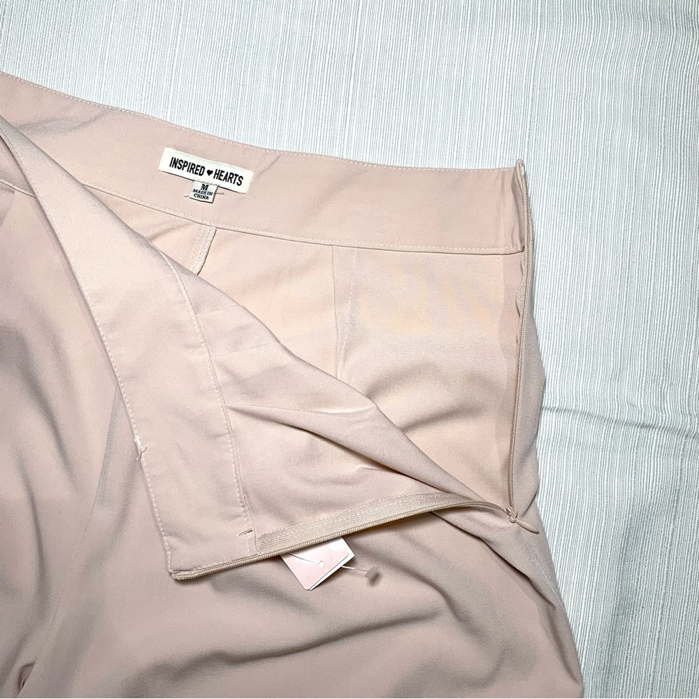 Blush Pink High Waist Wide Leg Palazzo Pants Junior M Pleated Side Zip Marlene - Picture 7 of 11